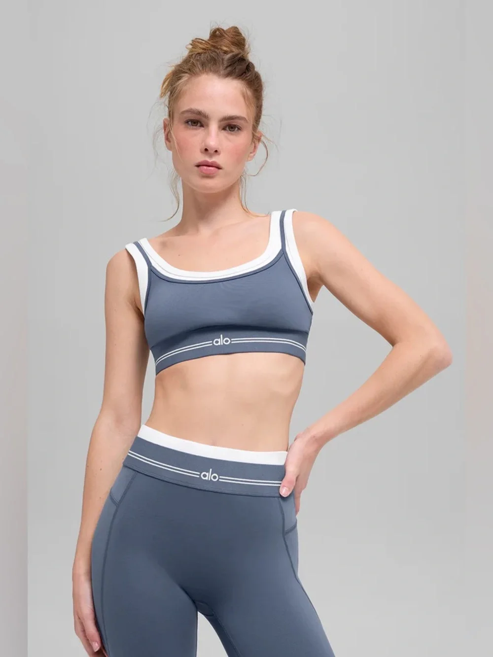 ALO YOGA | ✨NEW✨ Airbrush Better Together Bra in Bluestone/White